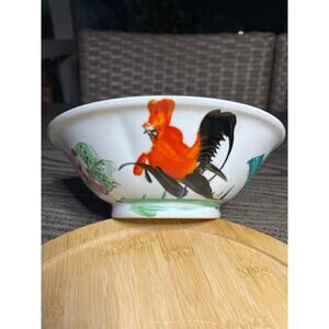 Large Chinese Rooster Bowl Ji Gong Wan Hand-Painted Design Made -China Rare VTG